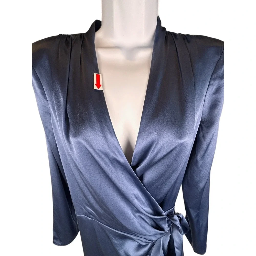 Veronica Beard Agatha Silk Wrap Dress Sz 8 Blue Satin Ruffle Mini - Picture 6 of 16